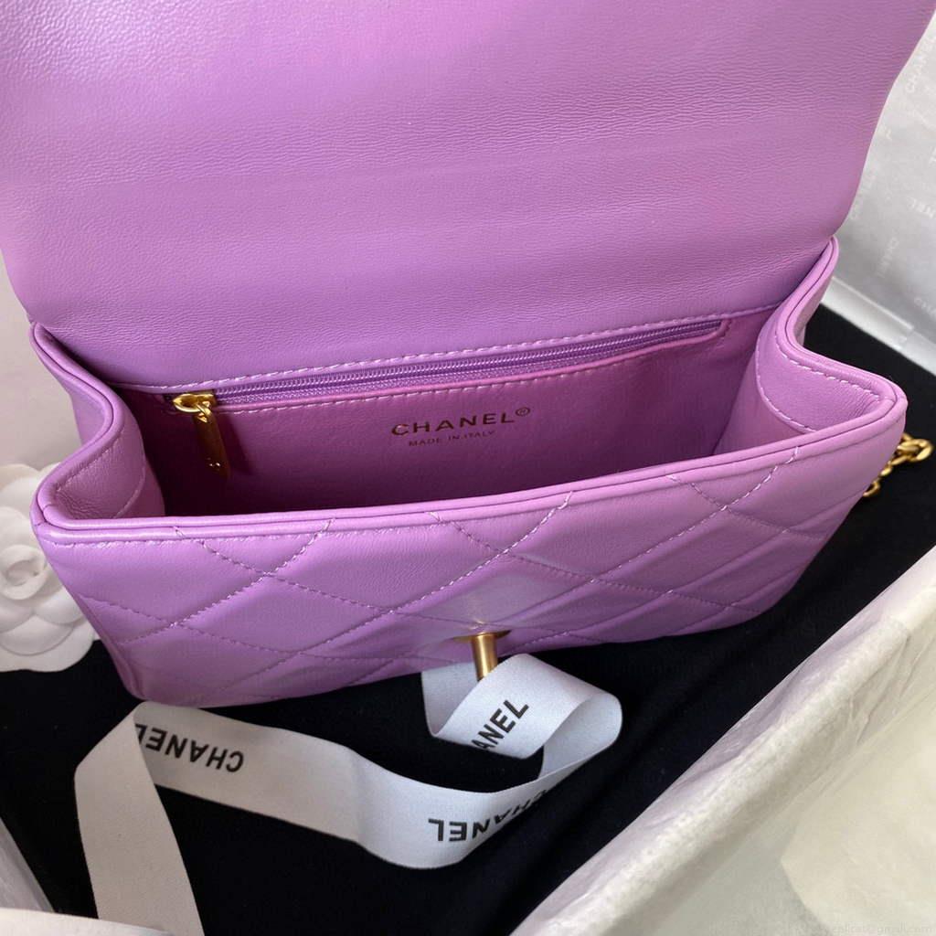 Chanel Flap Small Bag Lampskin Diamond AS1792 Purple