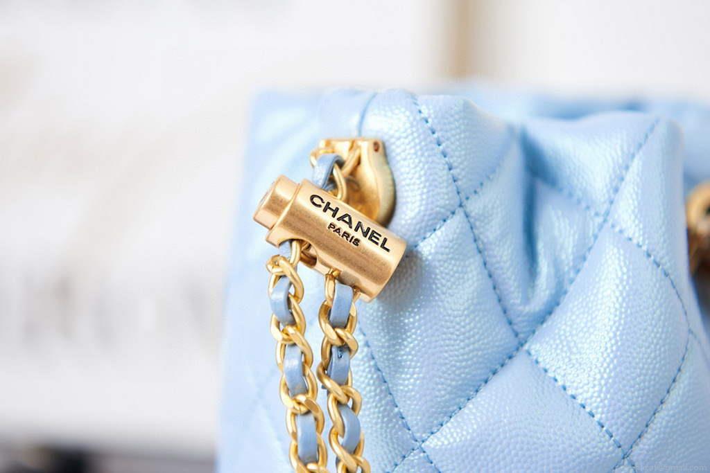 Chanel AS2859 Bucket Bag Shoulder Bag Shiny Grained Calfskin Blue