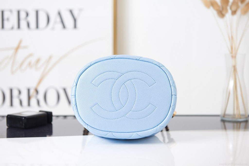 Chanel AS2859 Bucket Bag Shoulder Bag Shiny Grained Calfskin Blue