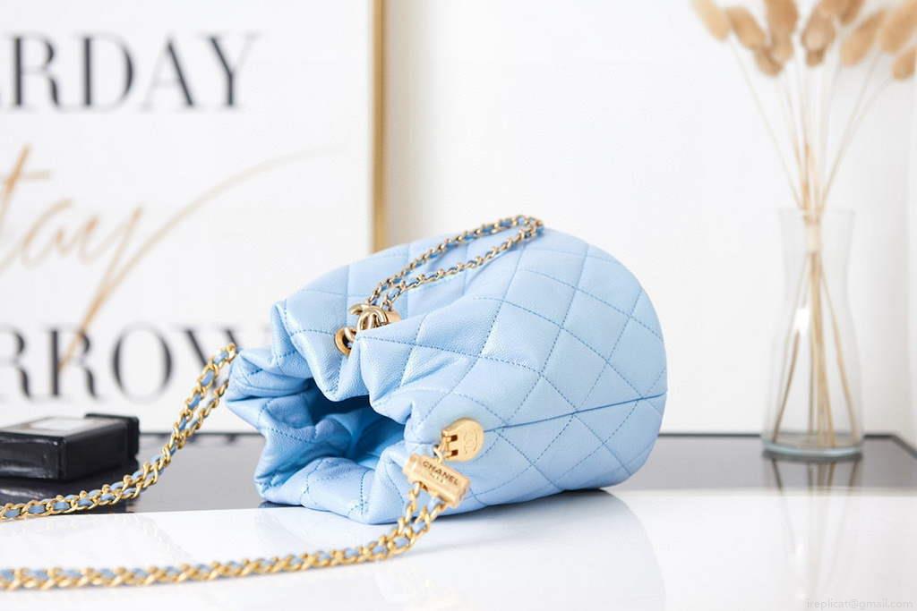 Chanel AS2859 Bucket Bag Shoulder Bag Shiny Grained Calfskin Blue
