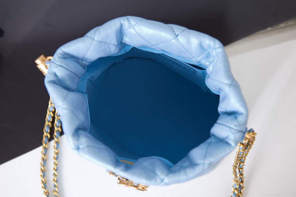 Chanel AS2859 Bucket Bag Shoulder Bag Shiny Grained Calfskin Blue