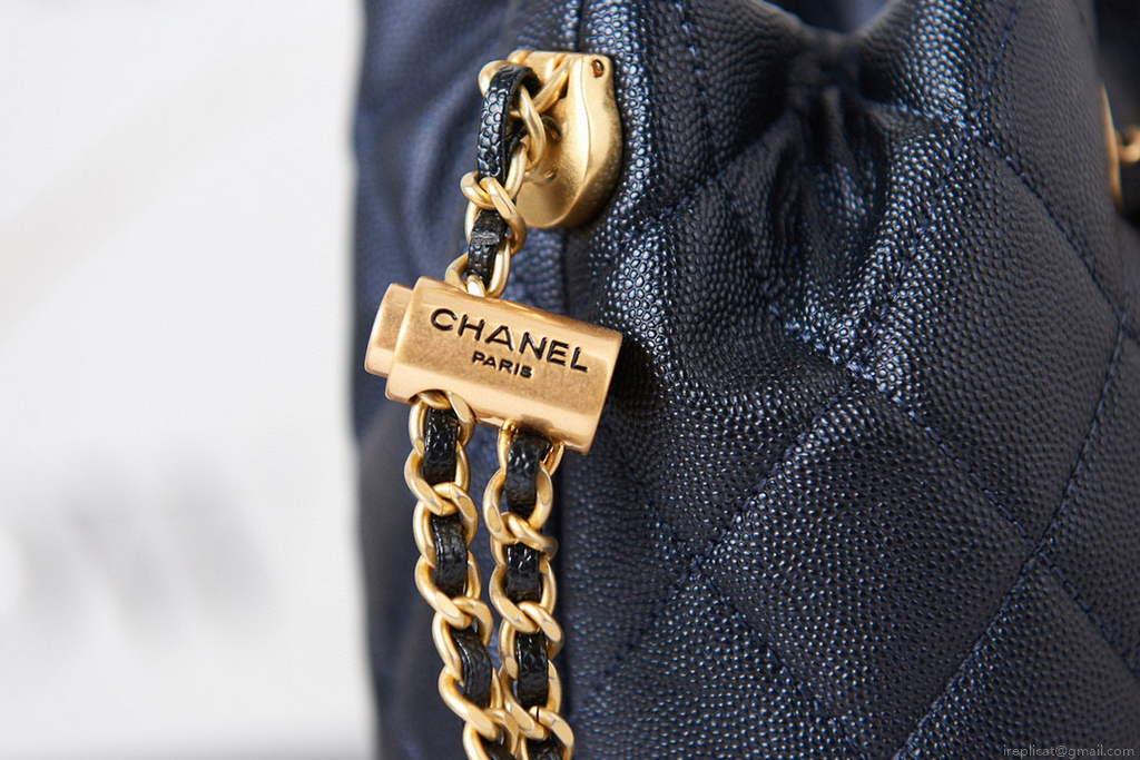 Chanel AS2859 Bucket Bag Shoulder Bag Shiny Grained Calfskin Navy Blue