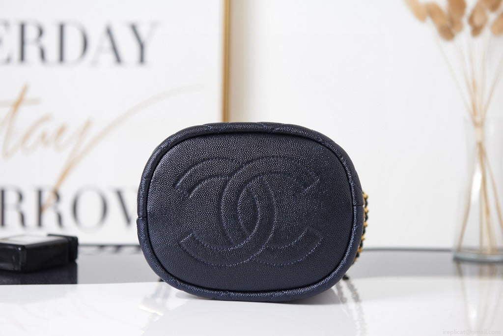 Chanel AS2859 Bucket Bag Shoulder Bag Shiny Grained Calfskin Navy Blue