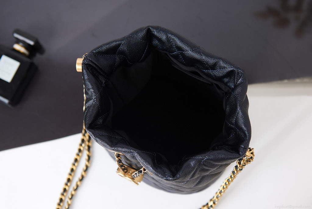 Chanel AS2859 Bucket Bag Shoulder Bag Shiny Grained Calfskin Navy Blue