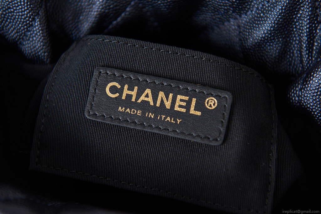 Chanel AS2859 Bucket Bag Shoulder Bag Shiny Grained Calfskin Navy Blue