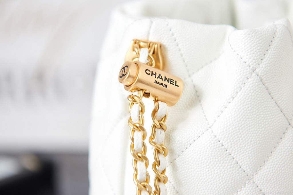 Chanel AS2859 Bucket Bag Shoulder Bag Shiny Grained Calfskin White