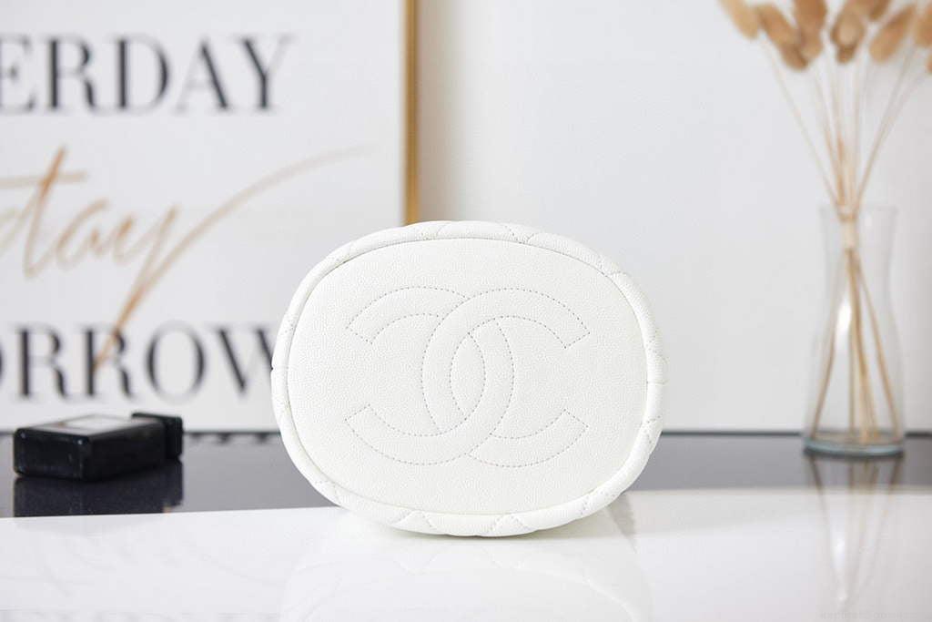Chanel AS2859 Bucket Bag Shoulder Bag Shiny Grained Calfskin White