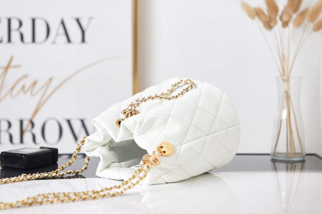 Chanel AS2859 Bucket Bag Shoulder Bag Shiny Grained Calfskin White