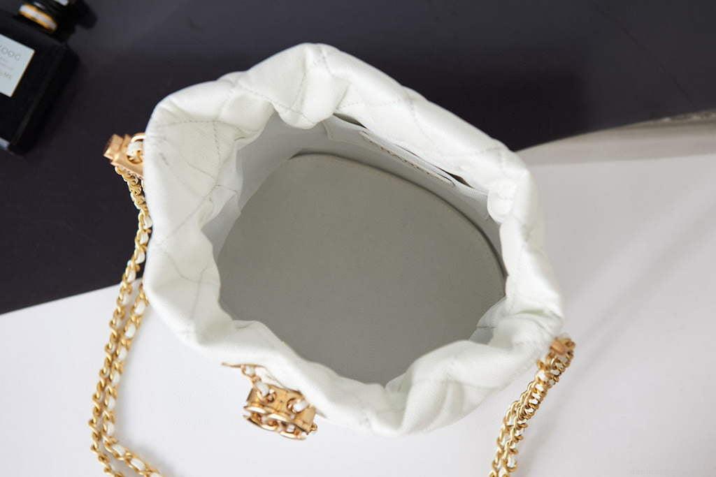 Chanel AS2859 Bucket Bag Shoulder Bag Shiny Grained Calfskin White