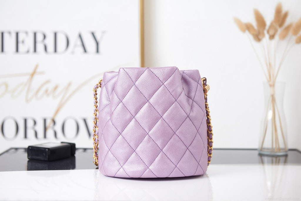 Chanel AS2859 Bucket Bag Shoulder Bag Shiny Grained Calfskin Purple