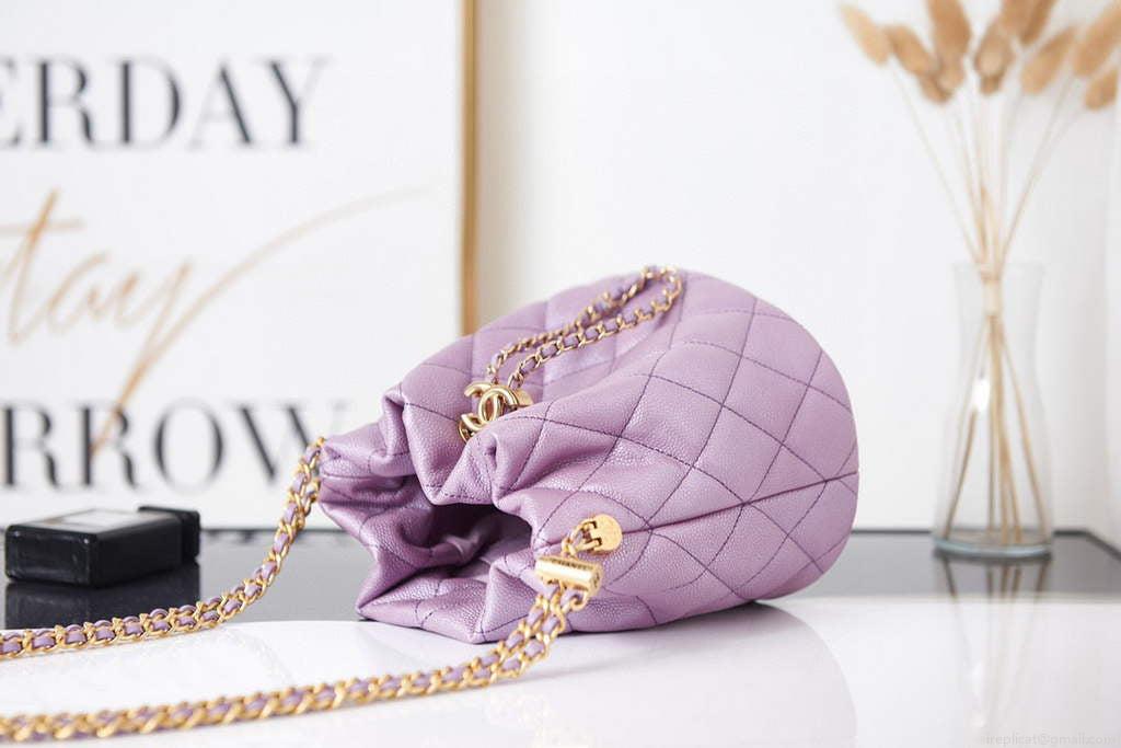 Chanel AS2859 Bucket Bag Shoulder Bag Shiny Grained Calfskin Purple