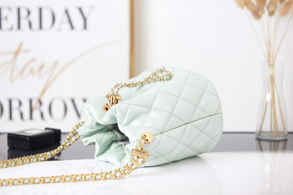 Chanel AS2859 Bucket Bag Shoulder Bag Shiny Grained Calfskin Light Green