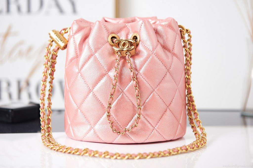 Chanel AS2859 Bucket Bag Shoulder Bag Shiny Grained Calfskin Pink