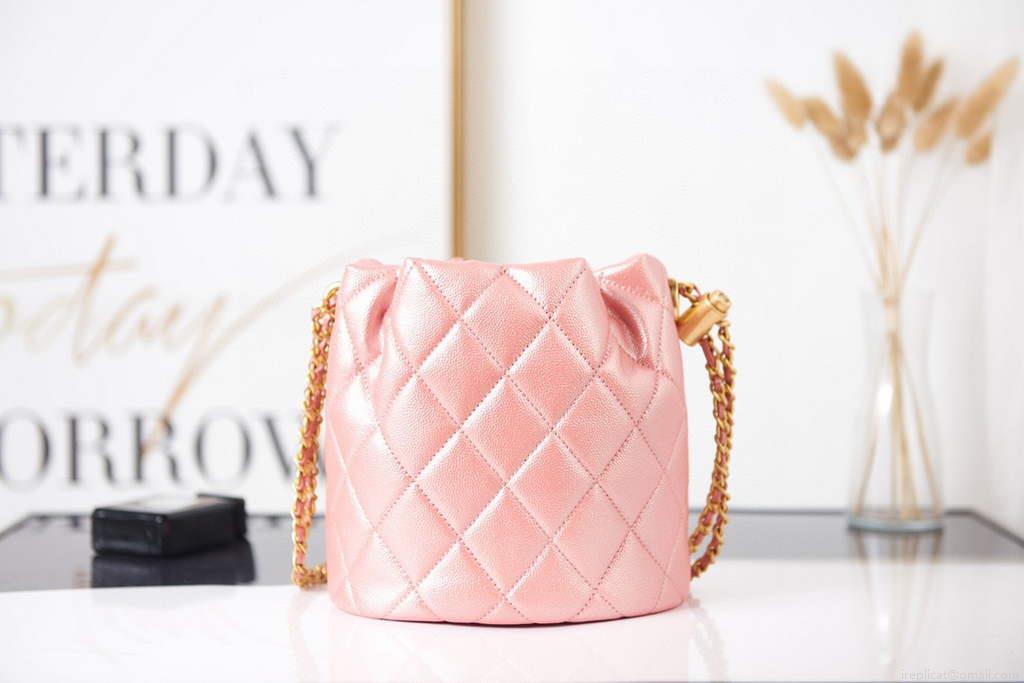 Chanel AS2859 Bucket Bag Shoulder Bag Shiny Grained Calfskin Pink