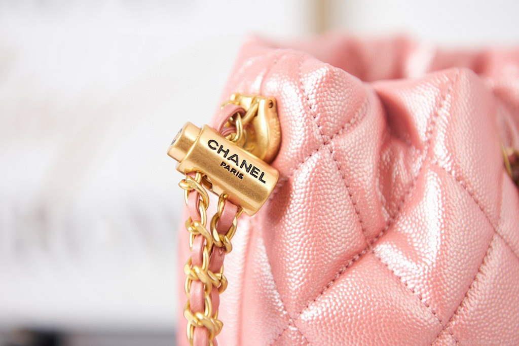 Chanel AS2859 Bucket Bag Shoulder Bag Shiny Grained Calfskin Pink