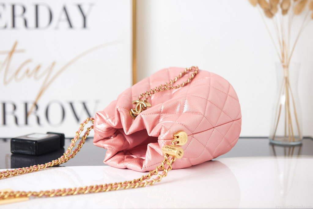 Chanel AS2859 Bucket Bag Shoulder Bag Shiny Grained Calfskin Pink