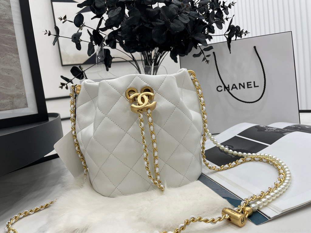 Chanel AS2859 Bucket Bag Lambskin White