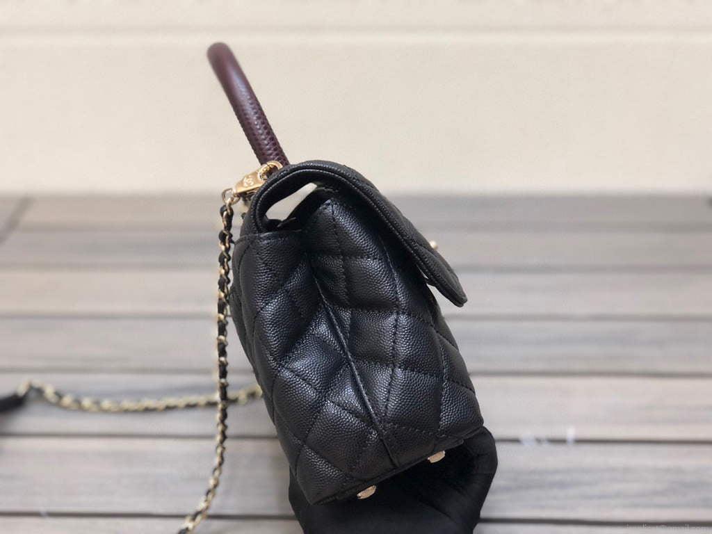 Chanel A92990 Medium Flap Bag With Brown Top Handle Bag Black