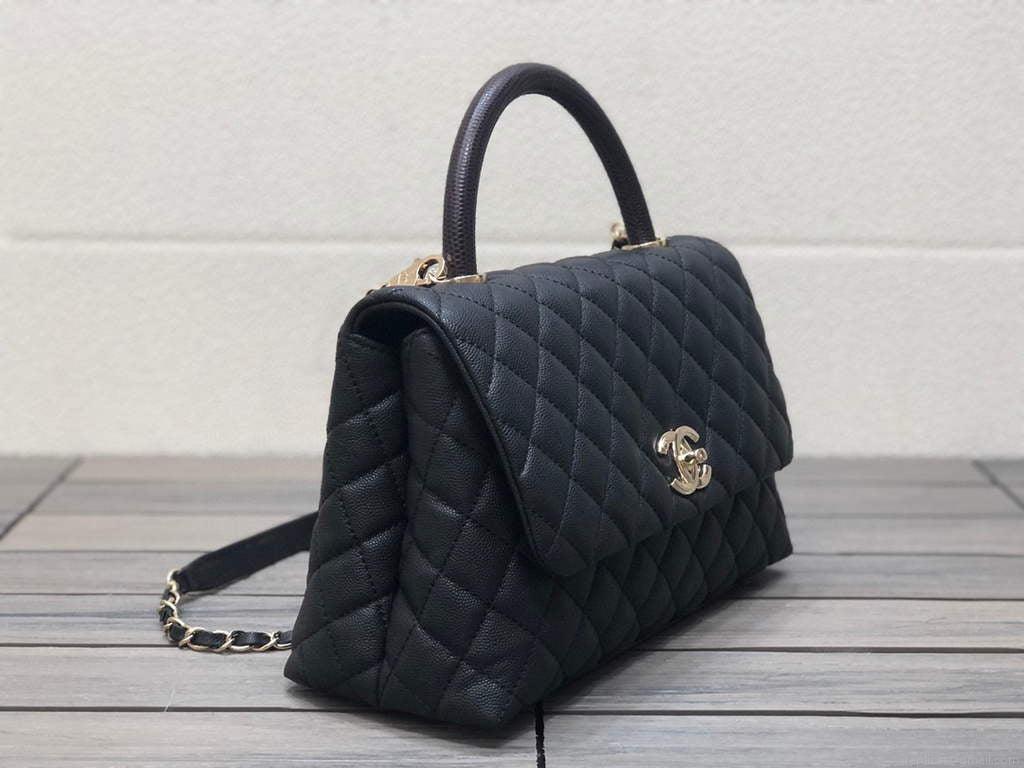 Chanel A92991 Large Flap Bag With Brown Top Handle Bag Black