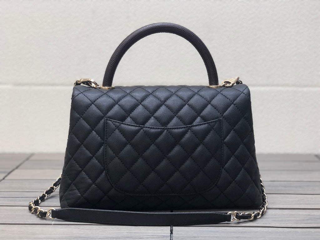 Chanel A92991 Large Flap Bag With Brown Top Handle Bag Black