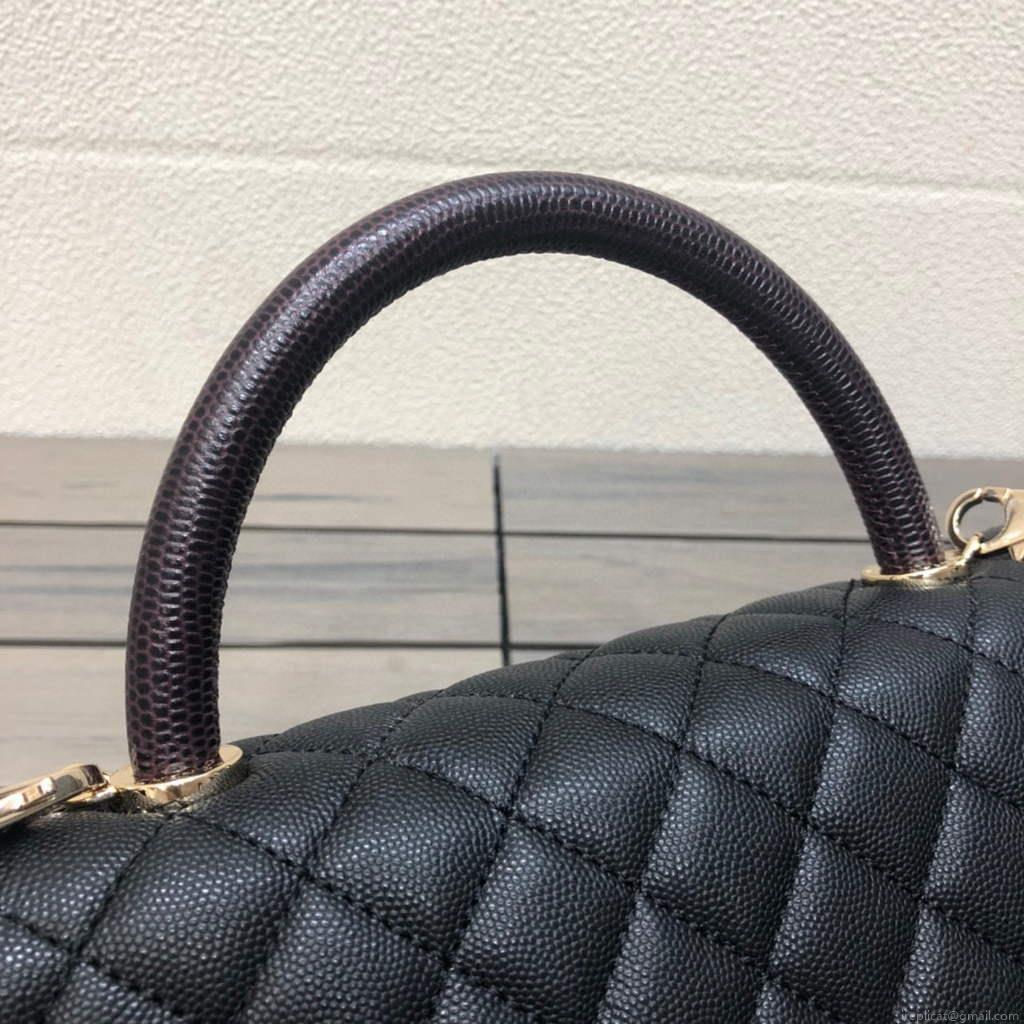 Chanel A92991 Large Flap Bag With Brown Top Handle Bag Black