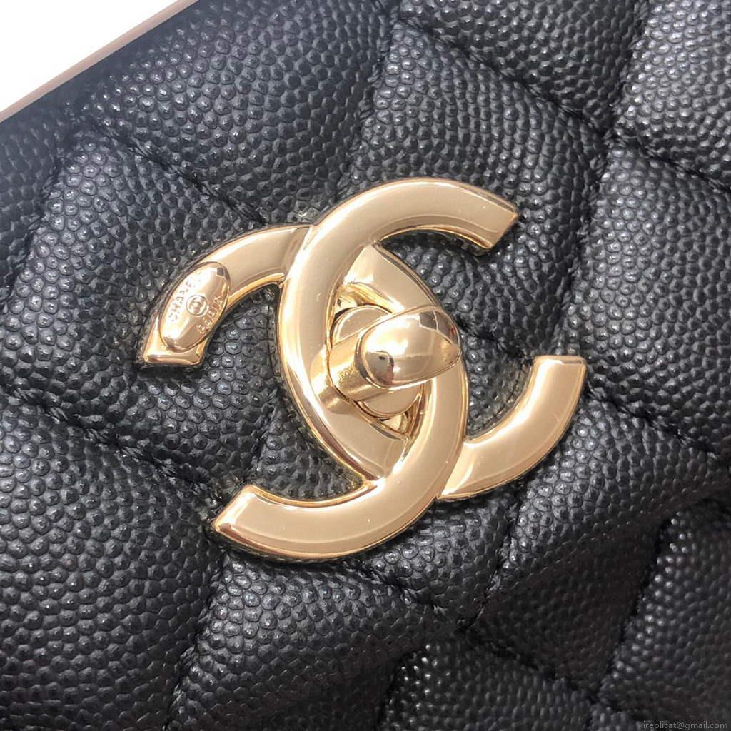 Chanel A92991 Large Flap Bag With Brown Top Handle Bag Black
