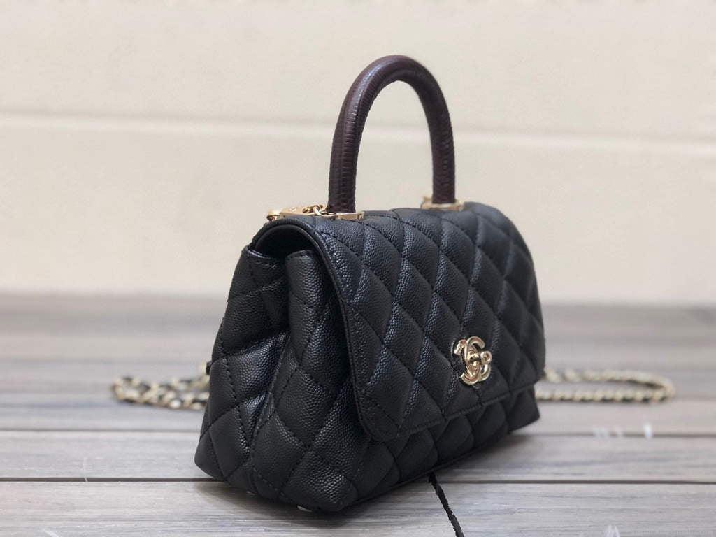 Chanel AS2215 mini flap bag with top handle Bag Black