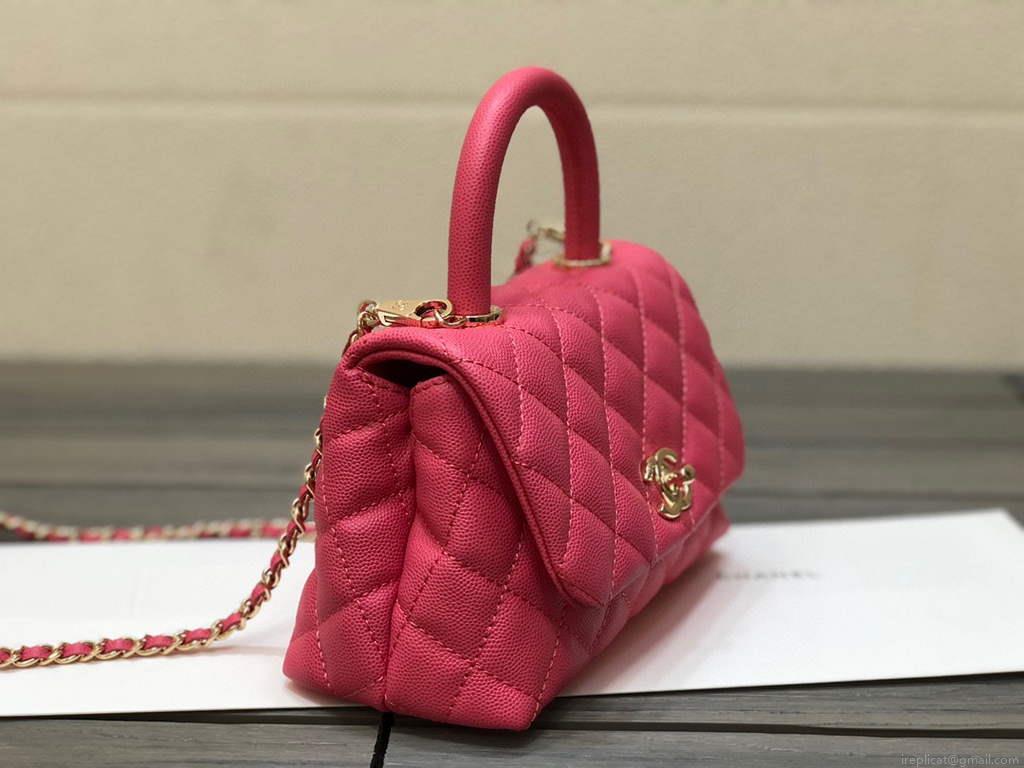 Chanel AS2215 mini flap bag with top handle Bag Rose Red