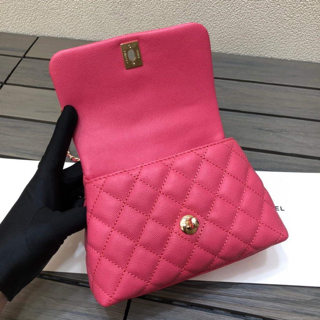 Chanel AS2215 mini flap bag with top handle Bag Rose Red