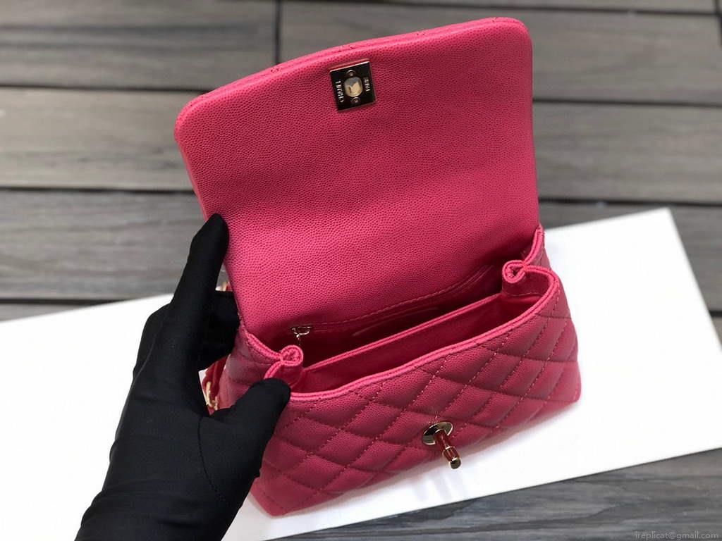 Chanel AS2215 mini flap bag with top handle Bag Rose Red