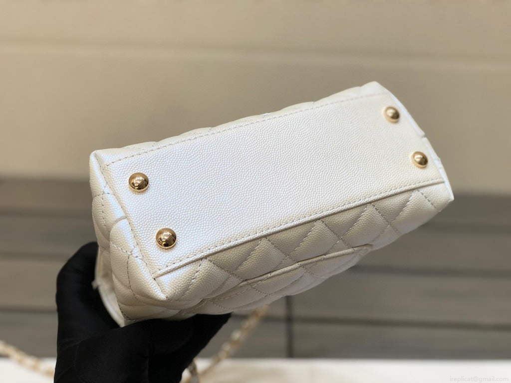 Chanel AS2215 mini flap bag with top handle Bag Silver White