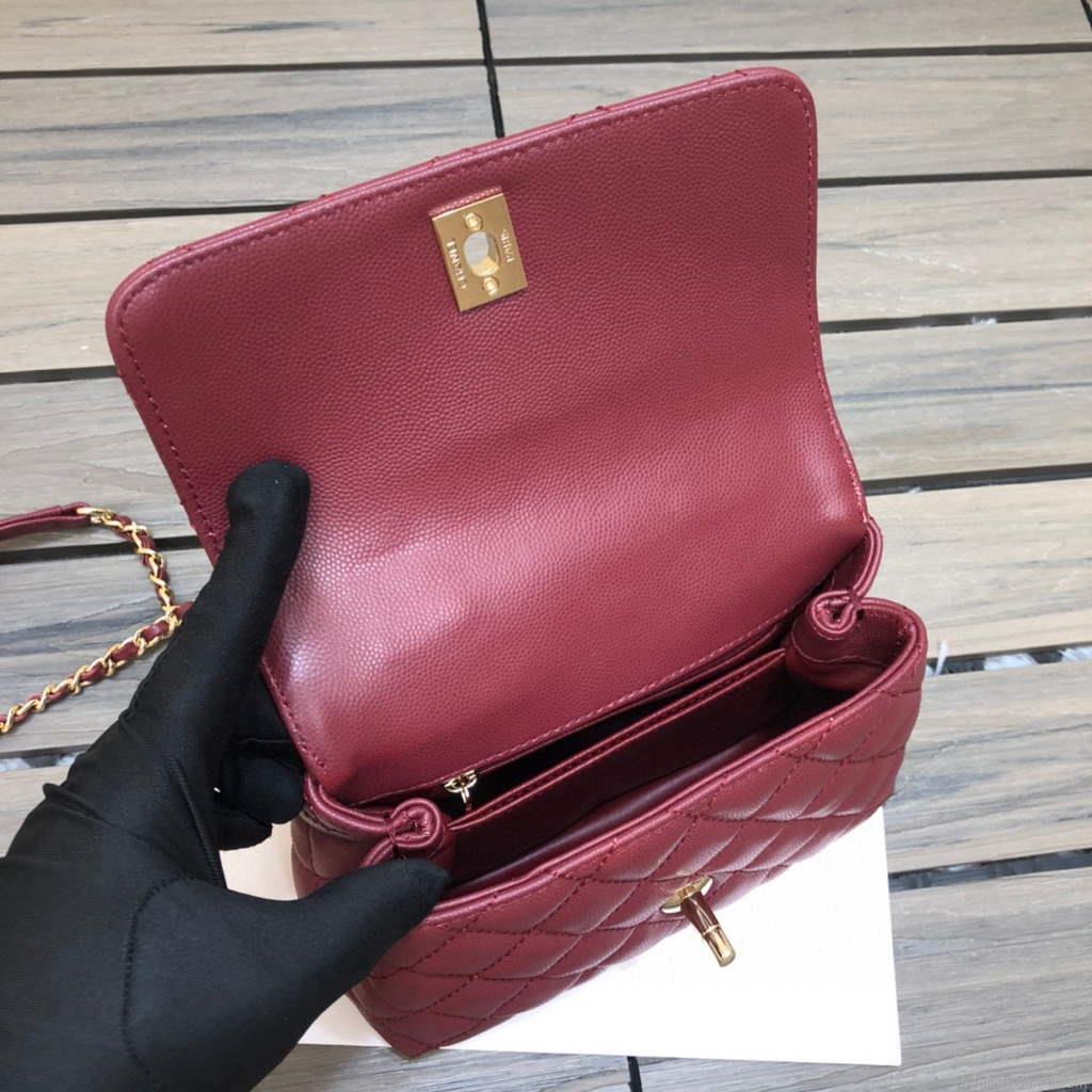 Chanel AS2215 mini flap bag with top handle Bag Wine Red