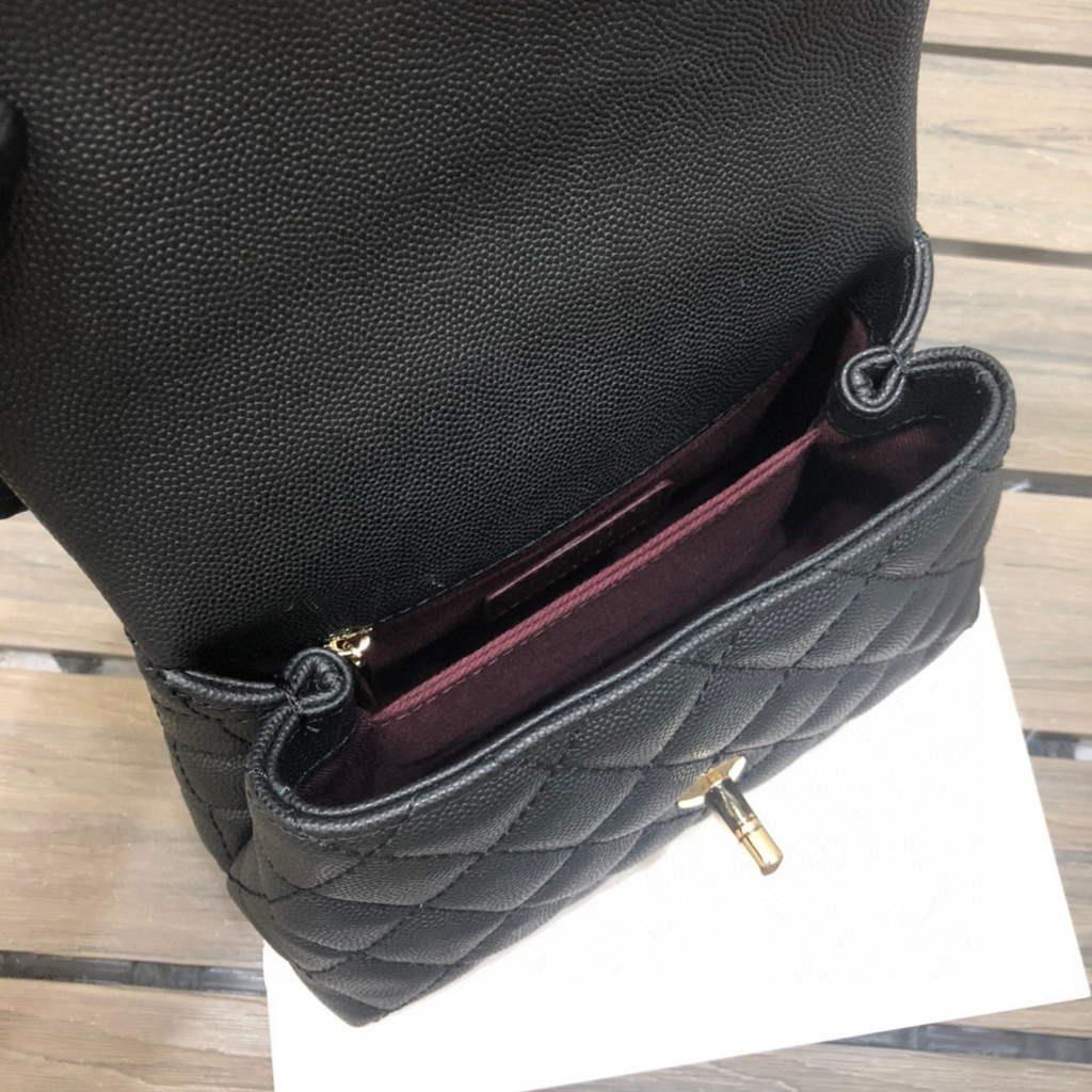 Chanel AS2215 mini flap bag with top handle Black Bag with black