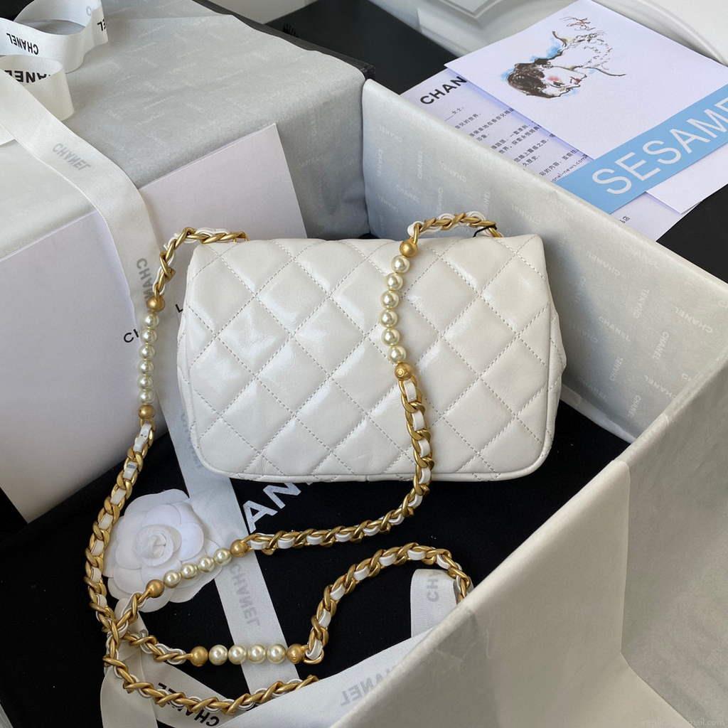 Chanel AS3000 Mini Flap Bag Calfskin White