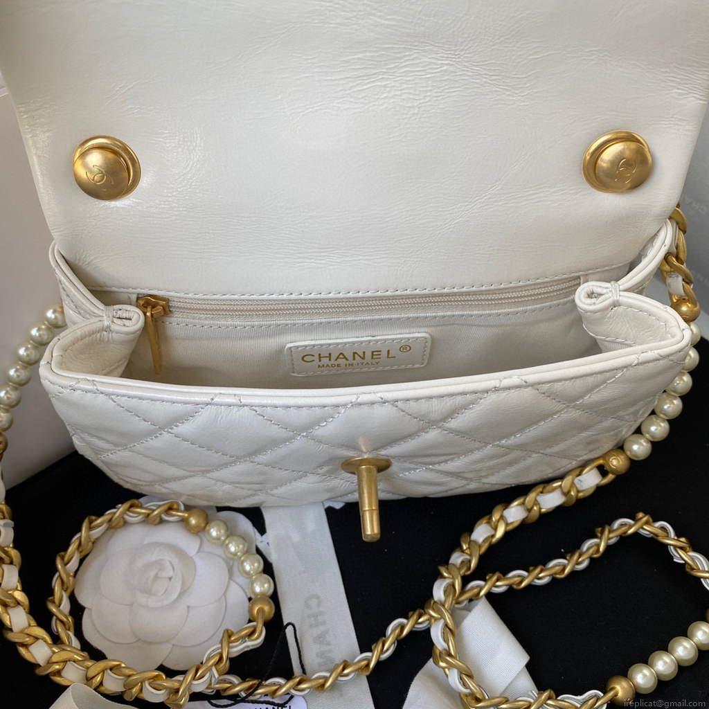 Chanel AS3000 Mini Flap Bag Calfskin White