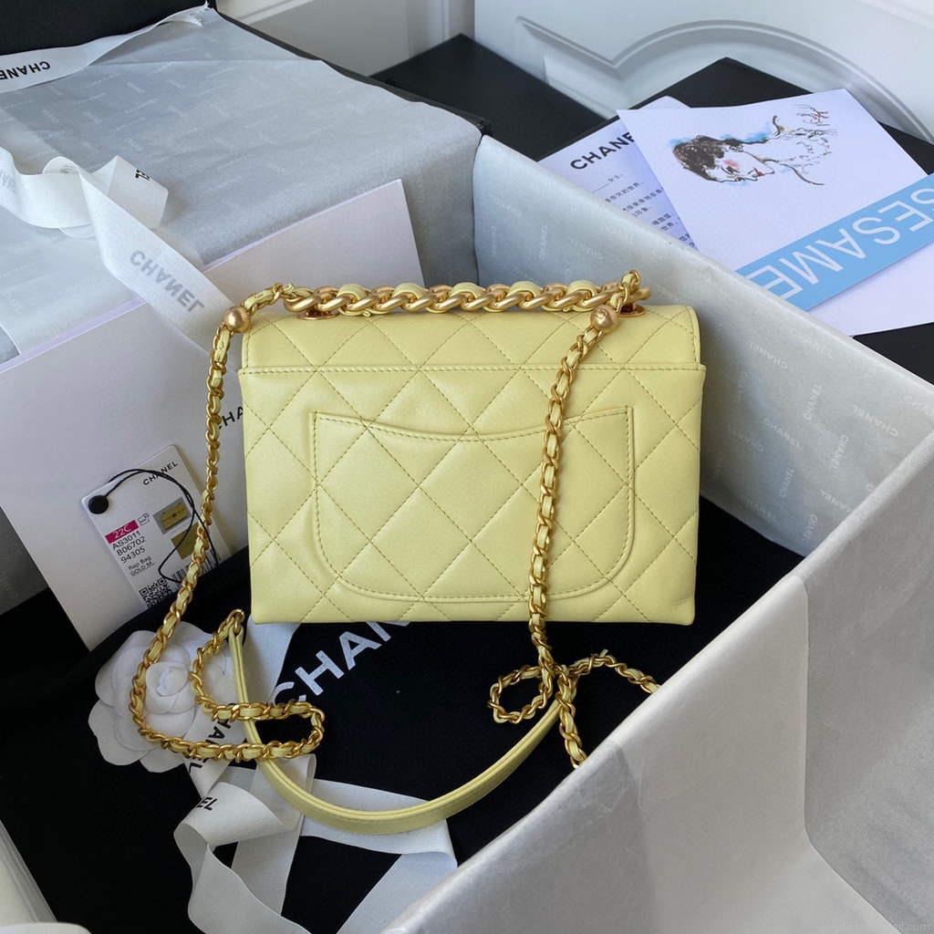 Chanel AS3011 Small Flap Bag Lambskin Yellow