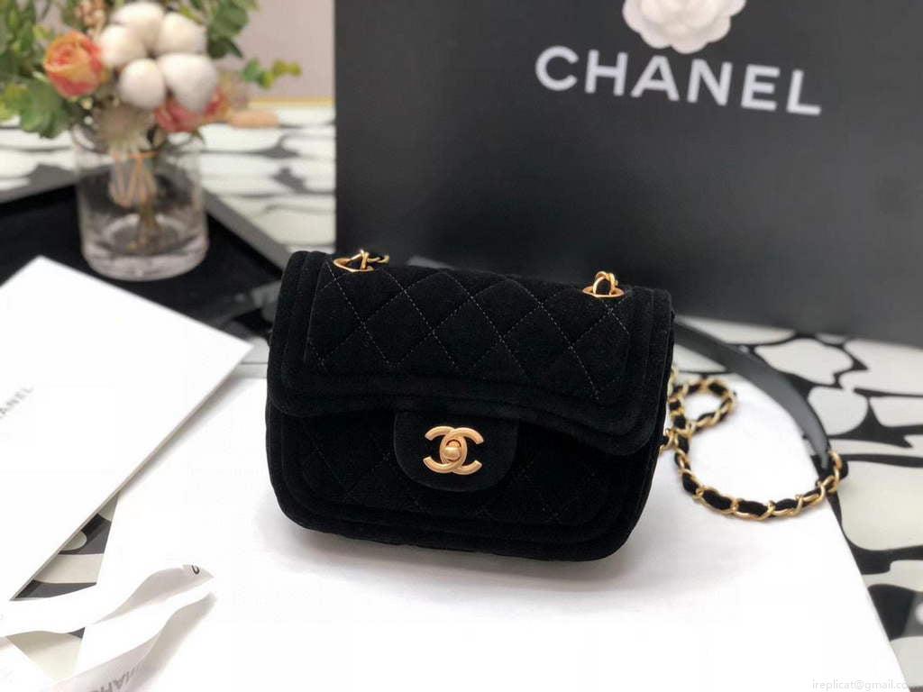 Chanel AS1115 Flap Bag Classic Velvet Black