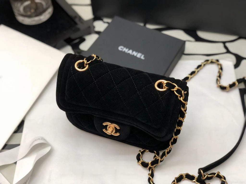 Chanel AS1115 Flap Bag Classic Velvet Black