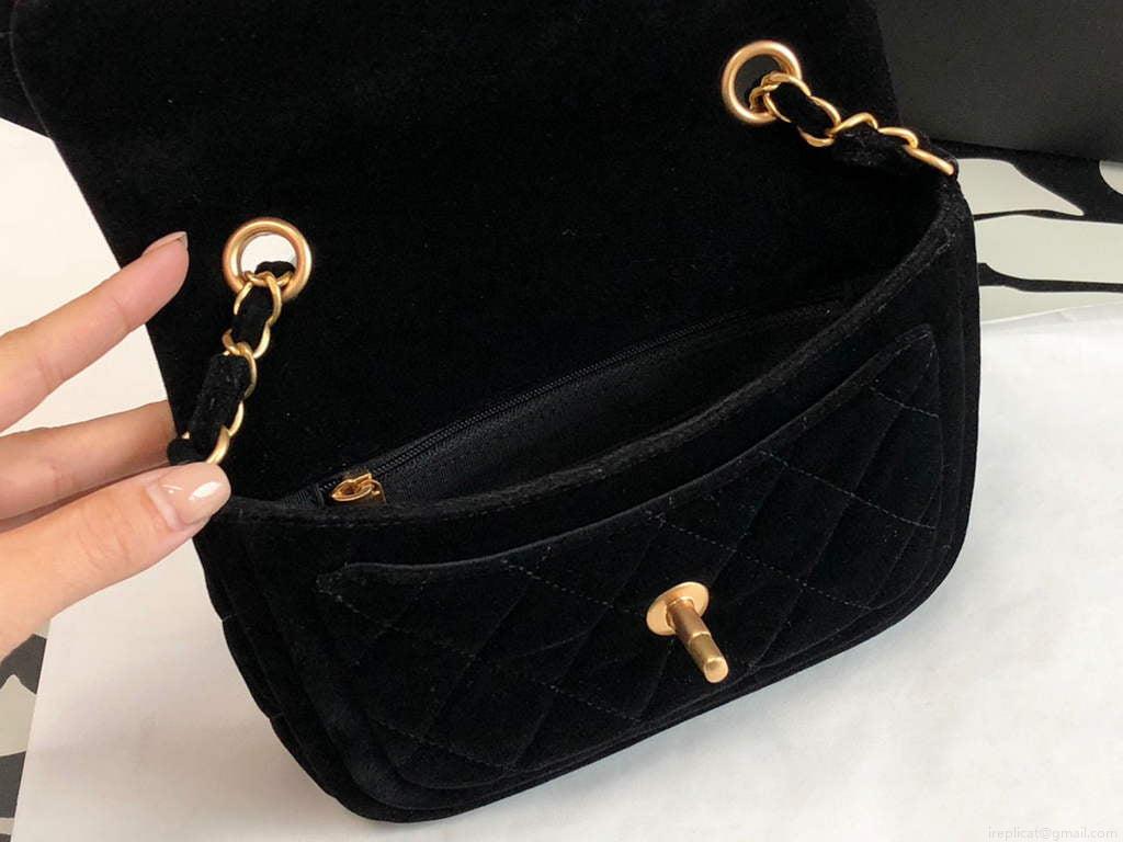 Chanel AS1115 Flap Bag Classic Velvet Black