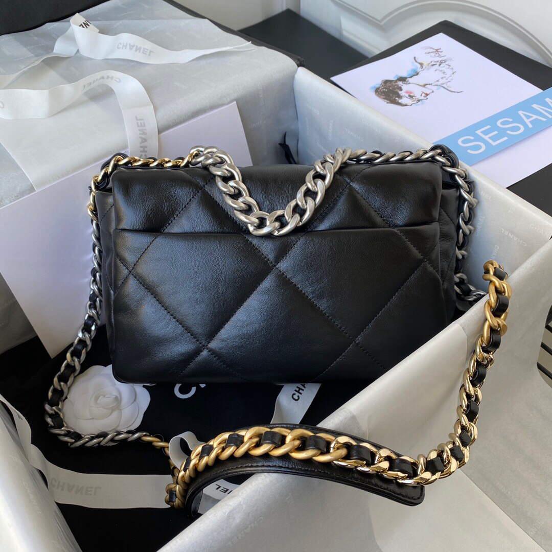 Chanel As1160 Chanel 19 Handbag Flap Lambskin B04852 94305 Black Silver