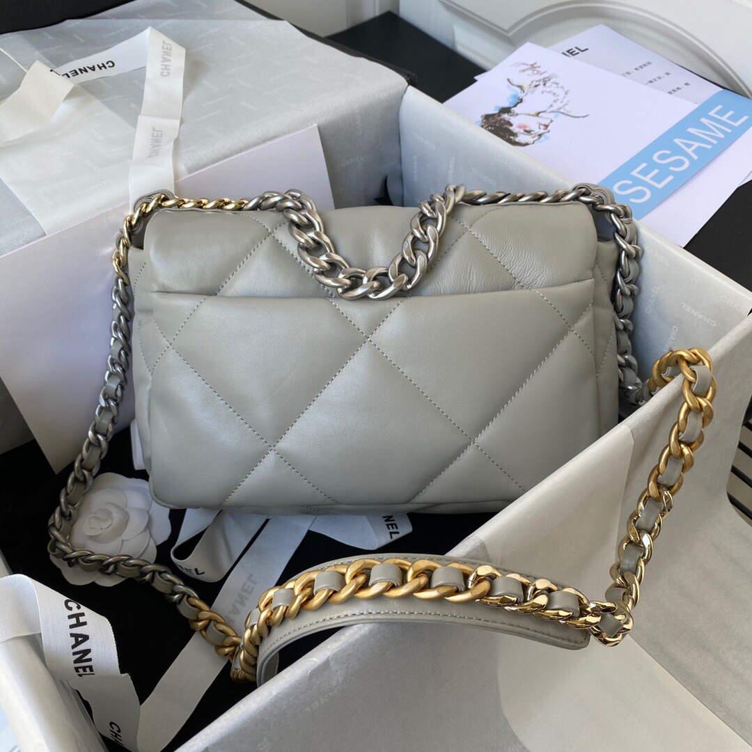 Chanel As1160 Chanel 19 Handbag Flap Lambskin B04852 94305 Grey Silver