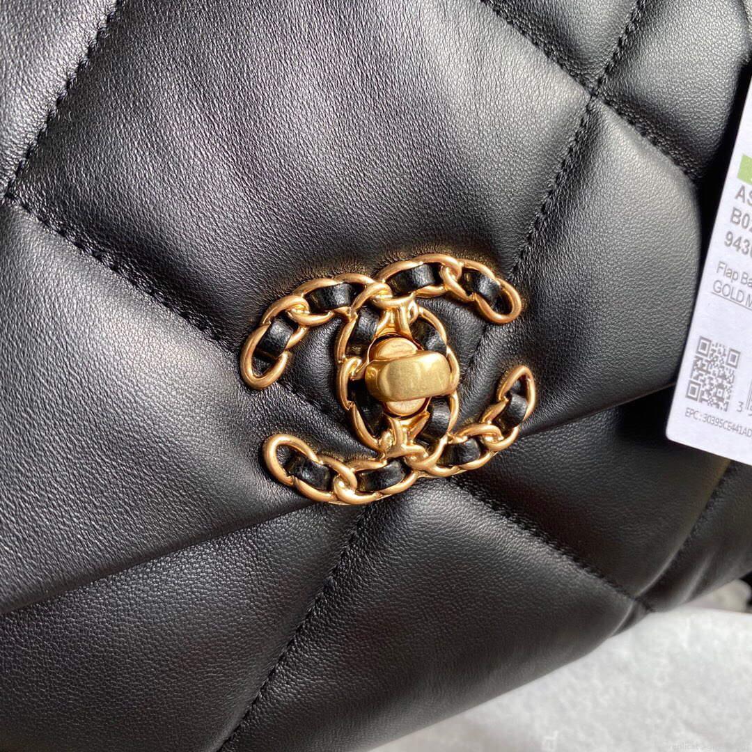 Chanel AS1161 Chanel 19 Large Flap Bag Lambskin B05179 Black Gold