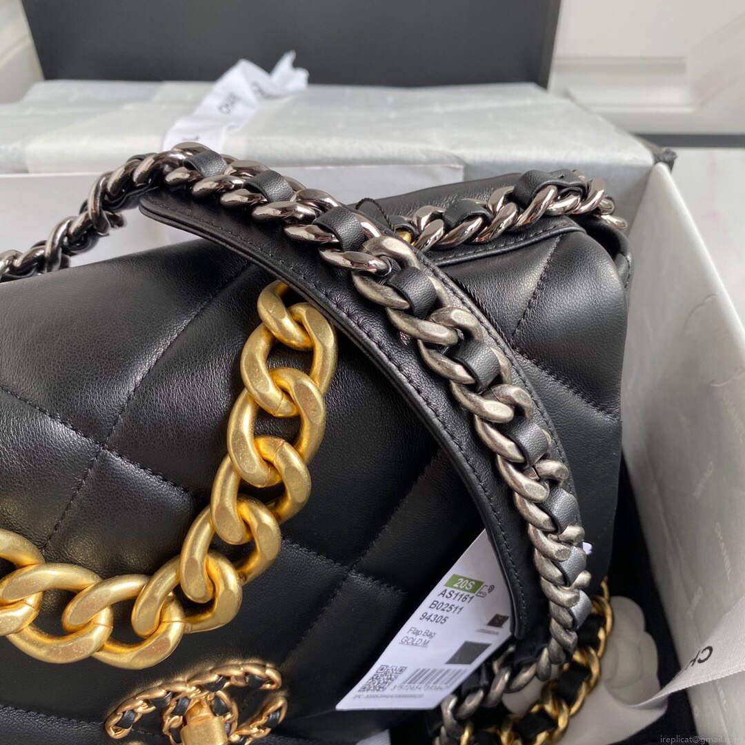 Chanel AS1161 Chanel 19 Large Flap Bag Lambskin B05179 Black Gold