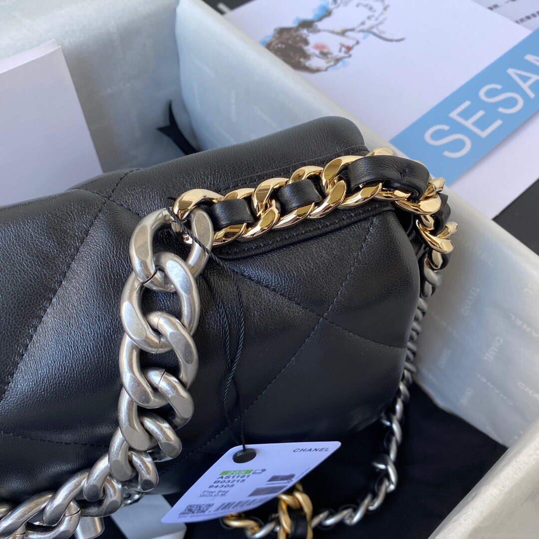 Chanel AS1161 Chanel 19 Large Flap Bag Lambskin B05179 Black Silver