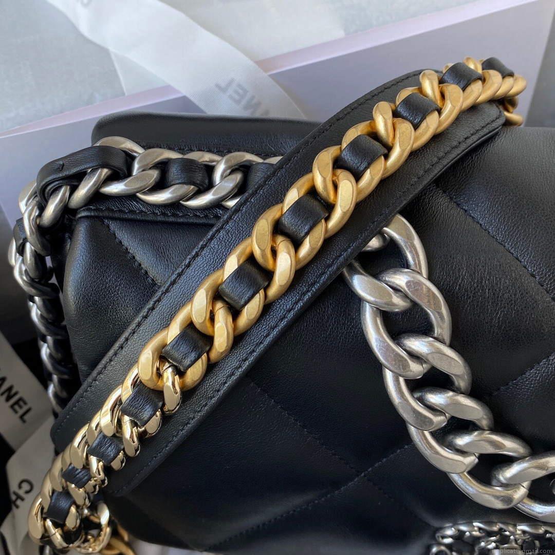 Chanel AS1161 Chanel 19 Large Flap Bag Lambskin B05179 Black Silver