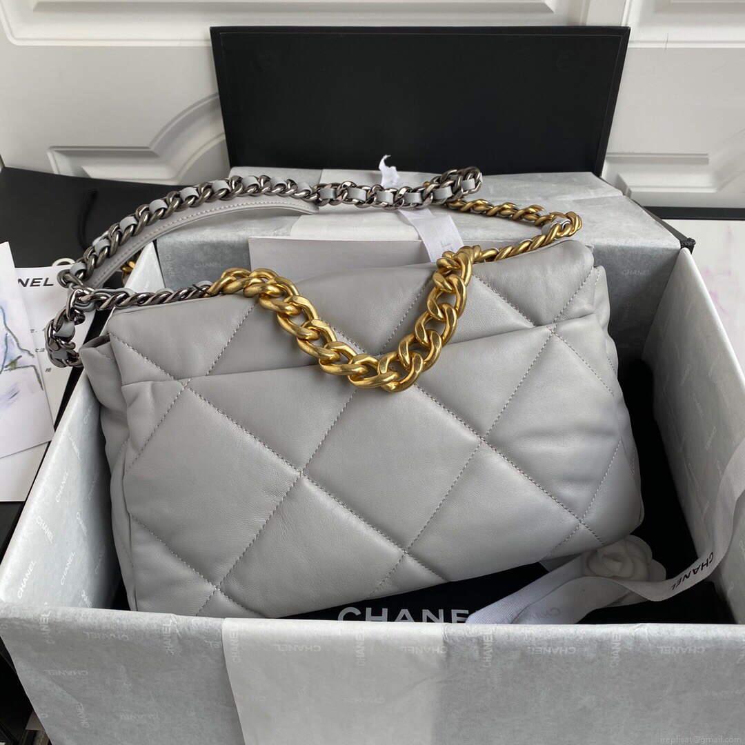 Chanel AS1161 Chanel 19 Large Flap Bag Lambskin B05179 Grey Gold
