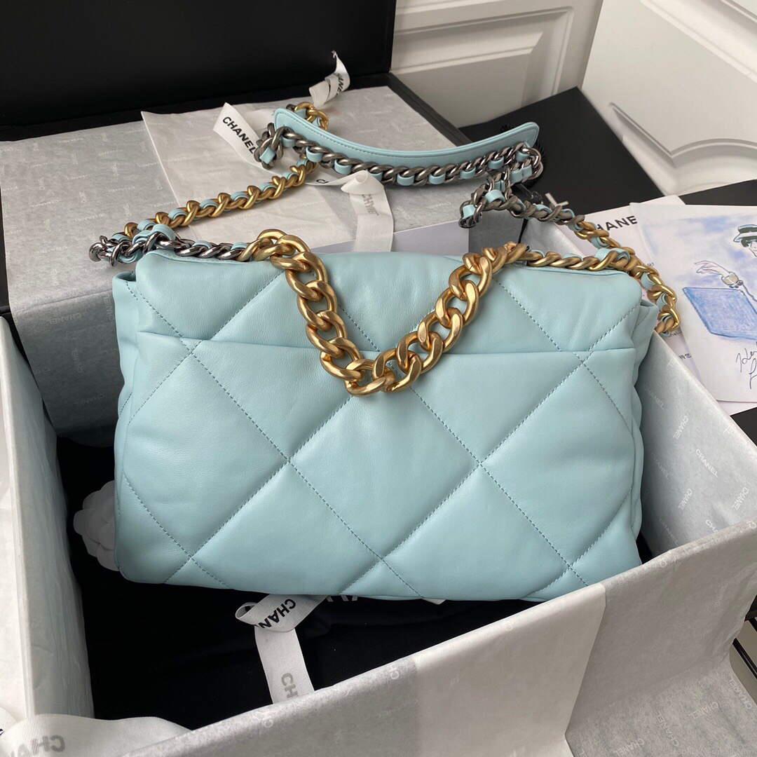 Chanel AS1161 Chanel 19 Large Flap Bag Lambskin B05179 Ligth Blue Gold