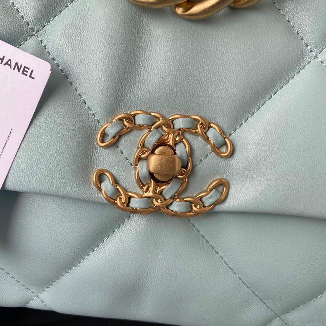 Chanel AS1161 Chanel 19 Large Flap Bag Lambskin B05179 Ligth Blue Gold