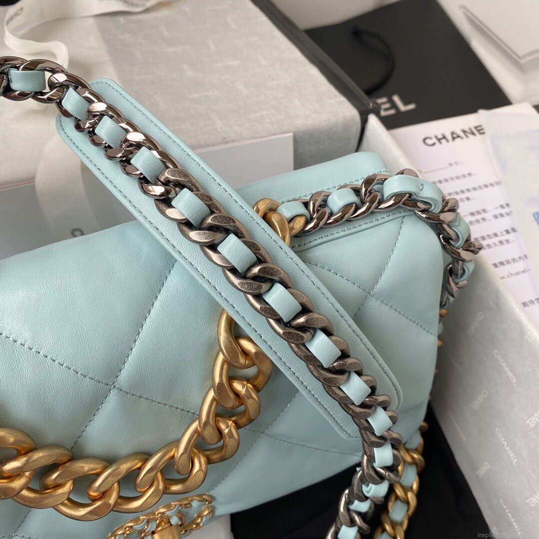 Chanel AS1161 Chanel 19 Large Flap Bag Lambskin B05179 Ligth Blue Gold