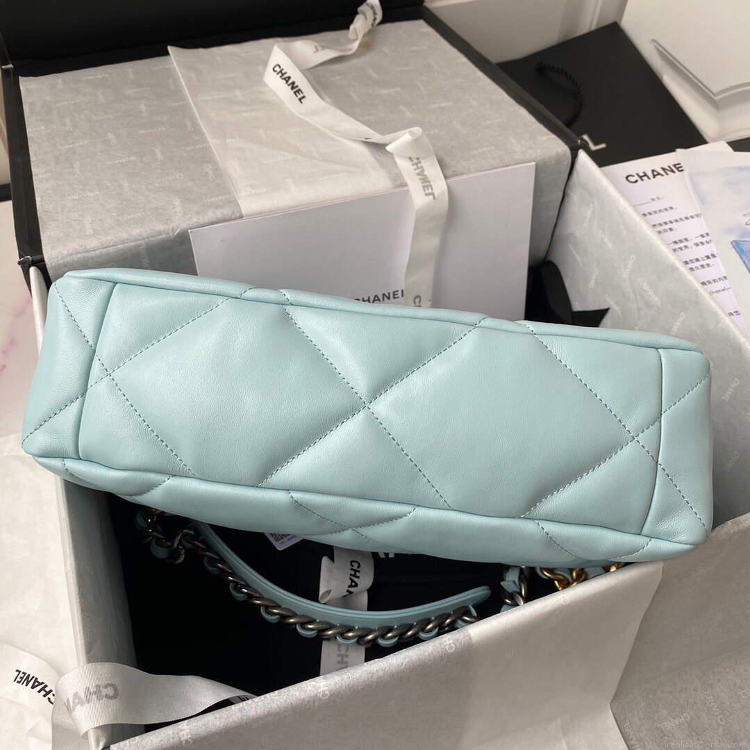 Chanel AS1161 Chanel 19 Large Flap Bag Lambskin B05179 Ligth Blue Gold